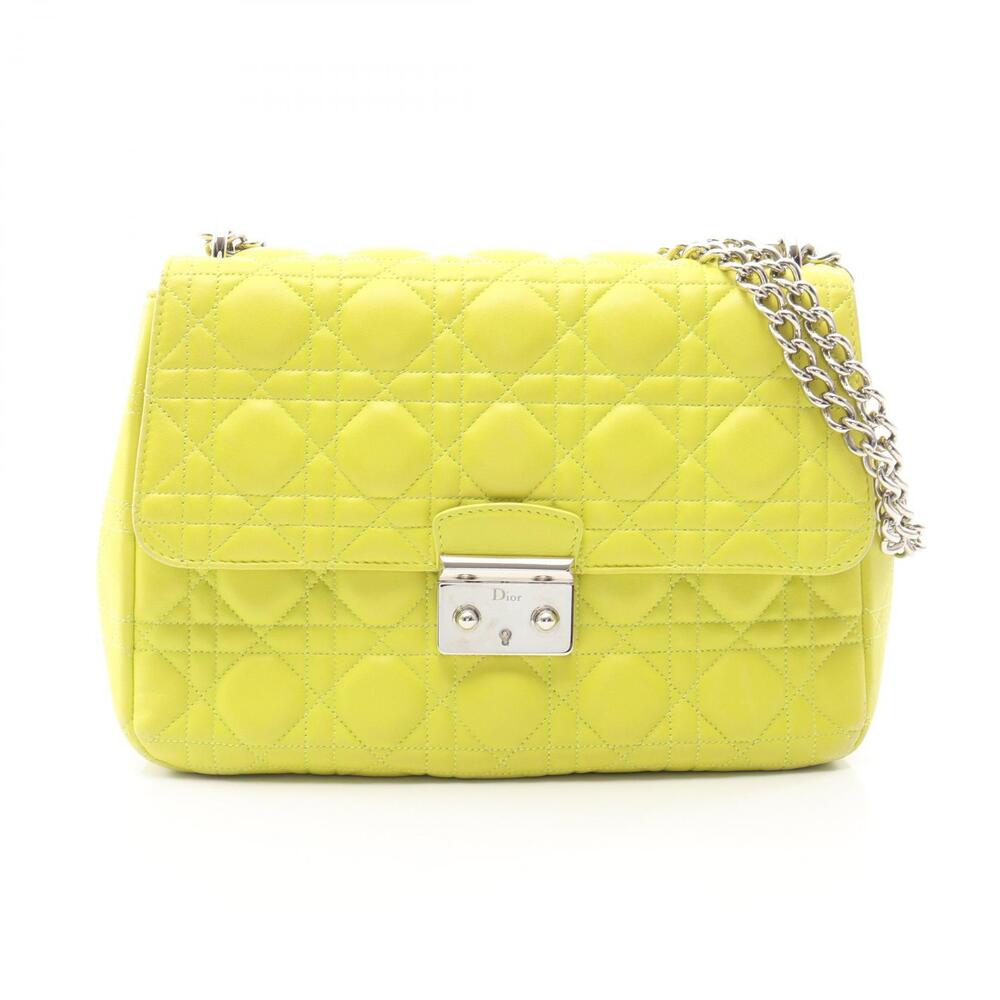 Christian Dior Lock Cannage Neon Shoulder Bag Leather Green